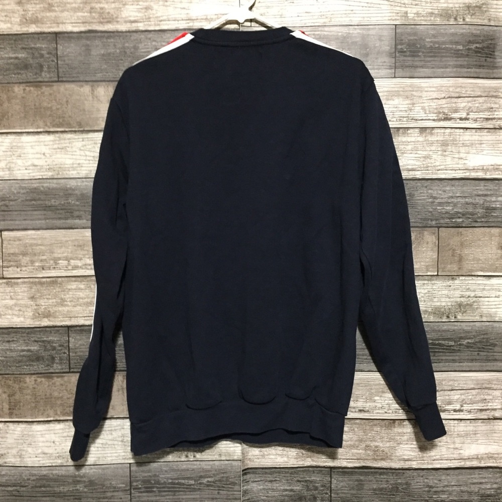 Zara Sweatshirt Men’s L Navy Blue Red Arm Stripe Pullover Fleece Crewneck - Picture 6 of 9